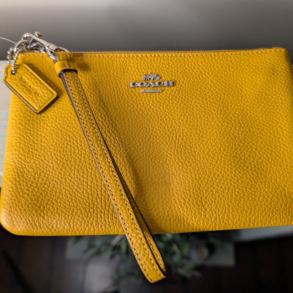 Coach Yellow Pebbled Leather Wristlet